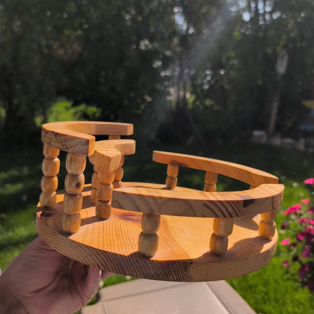 Vintage Handmade Round Tabletop Lazy Susan - Wooden - Picture 7 of 8